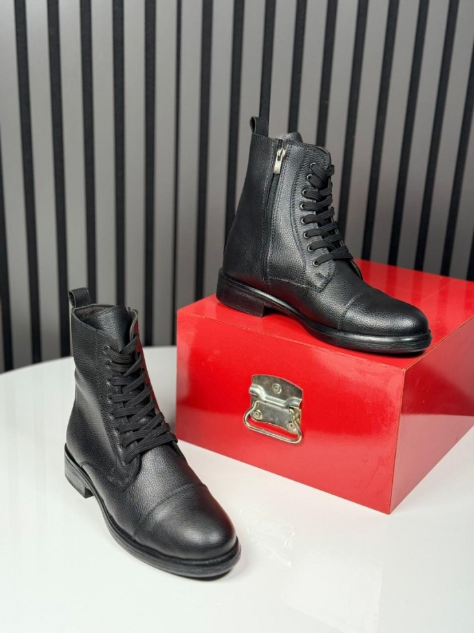 2025 POSTAL DERİ FERMUARLI SİYAH  BOT - SİYAH DERİ  BOT