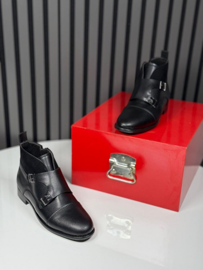 2025 KLASİK İTALYAN SİYAH DERİ TOKLI BOT - SİYAH DERİ BOT