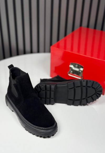 2025 CHELSEA İTALYAN SİYAH SÜET BANDAJLI BOT  - SİYAH SÜET BOT