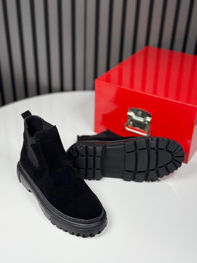 2025 CHELSEA İTALYAN SİYAH SÜET BANDAJLI BOT  - SİYAH SÜET BOT