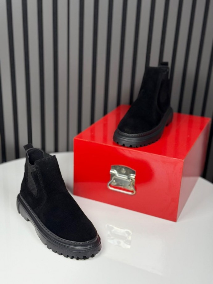 2025 CHELSEA İTALYAN SİYAH SÜET BANDAJLI BOT  - SİYAH SÜET BOT