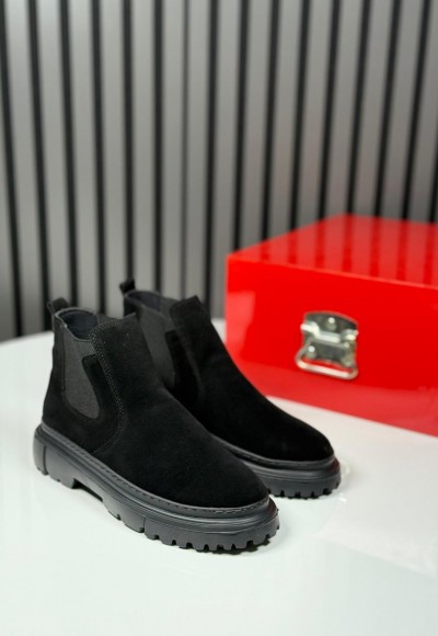 2025 CHELSEA İTALYAN SİYAH SÜET BANDAJLI BOT  - SİYAH SÜET BOT