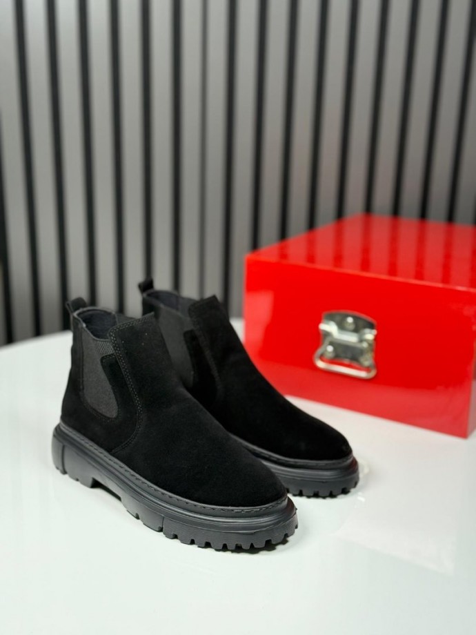 2025 CHELSEA İTALYAN SİYAH SÜET BANDAJLI BOT  - SİYAH SÜET BOT