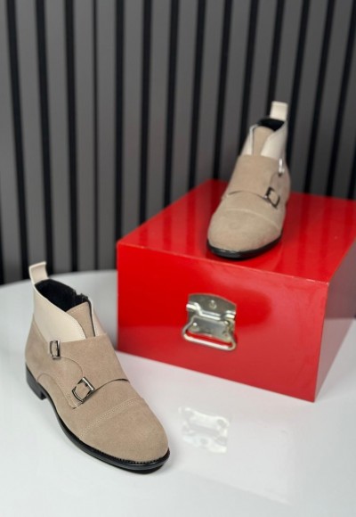 2025 KLASİK İTALYAN KUM BEJİ SÜET  TOKALI BOT - KUM BEJ SÜET BOT