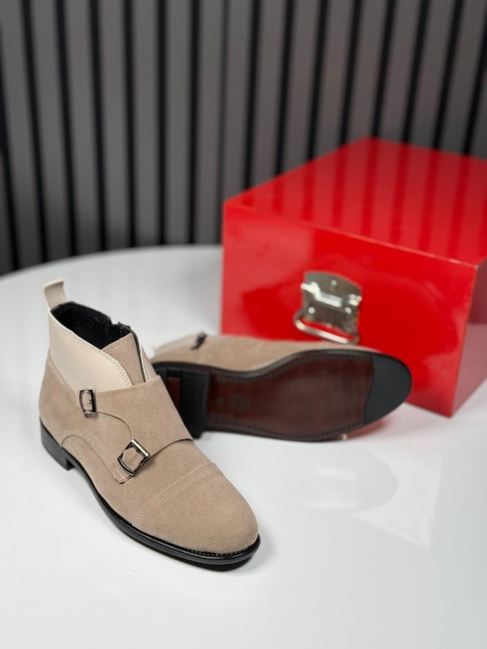 2025 KLASİK İTALYAN KUM BEJİ SÜET  TOKALI BOT - KUM BEJ SÜET BOT