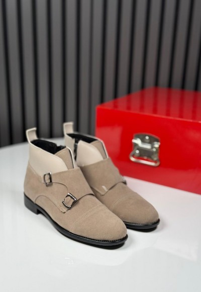 2025 KLASİK İTALYAN KUM BEJİ SÜET  TOKALI BOT - KUM BEJ SÜET BOT