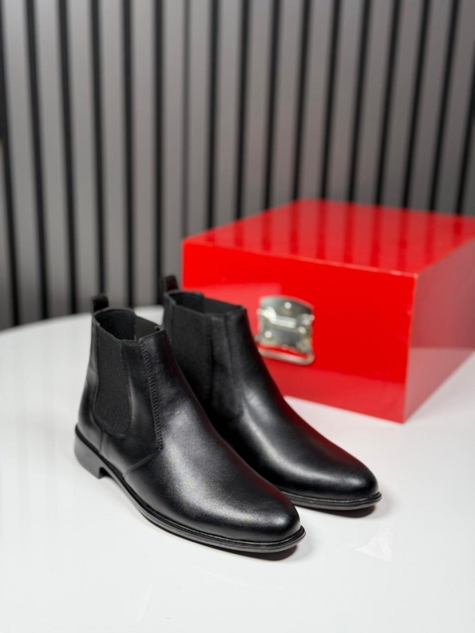 2025 KLASİK İTALYAN SİYAH DERİ BANDAJLI BOT - SİYAH DERİ BOT