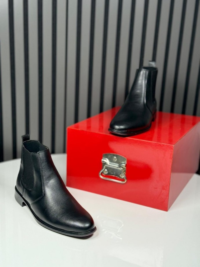 2025 KLASİK İTALYAN SİYAH DERİ BANDAJLI BOT - SİYAH DERİ BOT