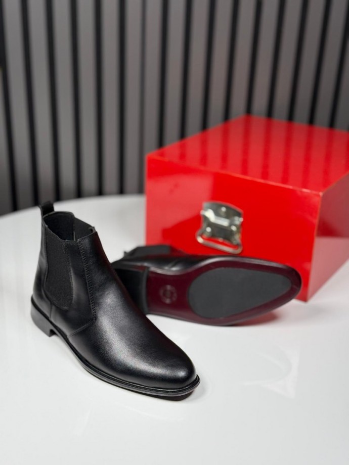 2025 KLASİK İTALYAN SİYAH DERİ BANDAJLI BOT - SİYAH DERİ BOT