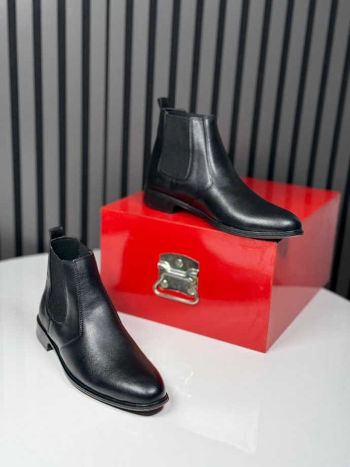 2025 KLASİK İTALYAN SİYAH DERİ BANDAJLI BOT - SİYAH DERİ BOT