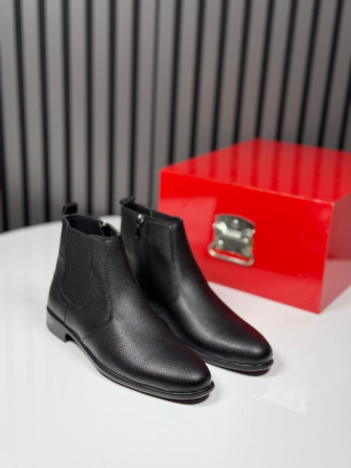 2025 KLASİK İTALYAN SİYAH DERİ PÜTÜR FERMUARLI BOT - SİYAH DERİ BOT