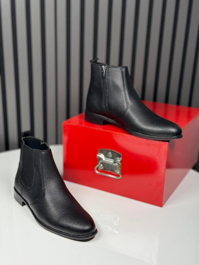 2025 KLASİK İTALYAN SİYAH DERİ PÜTÜR FERMUARLI BOT - SİYAH DERİ BOT