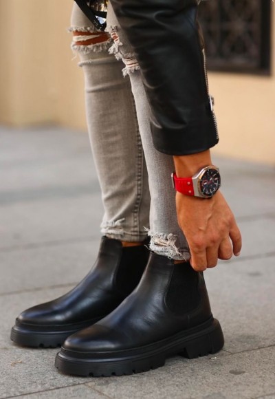 2025 CHELSEA İTALYAN SİYAH MAT DERİ  BANDAJLI BOT - SİYAH MAT BOT