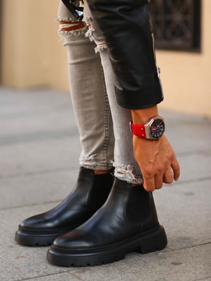 2025 CHELSEA İTALYAN SİYAH MAT DERİ  BANDAJLI BOT - SİYAH MAT BOT