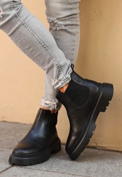 2025 CHELSEA İTALYAN SİYAH MAT DERİ  BANDAJLI BOT - SİYAH MAT BOT