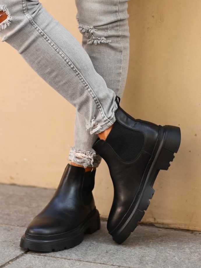 2025 CHELSEA İTALYAN SİYAH MAT DERİ  BANDAJLI BOT - SİYAH MAT BOT