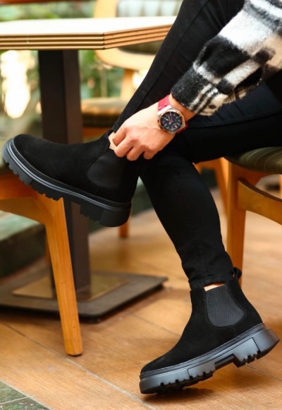 2025 CHELSEA İTALYAN SİYAH SÜET BANDAJLI BOT  - SİYAH SÜET  BOT