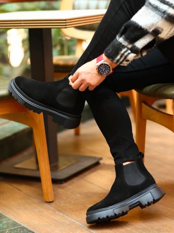 2025 CHELSEA İTALYAN SİYAH SÜET BANDAJLI BOT  - SİYAH SÜET  BOT