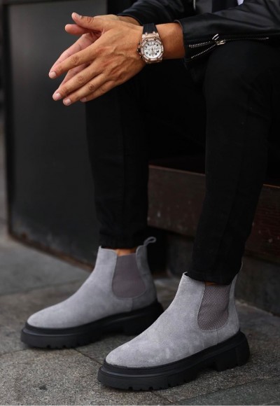 2025 CHELSEA İTALYAN GRİ SÜET  BANDAJLI BOT - GRİ SÜET BOT