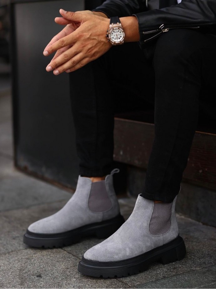 2025 CHELSEA İTALYAN GRİ SÜET  BANDAJLI BOT - GRİ SÜET BOT