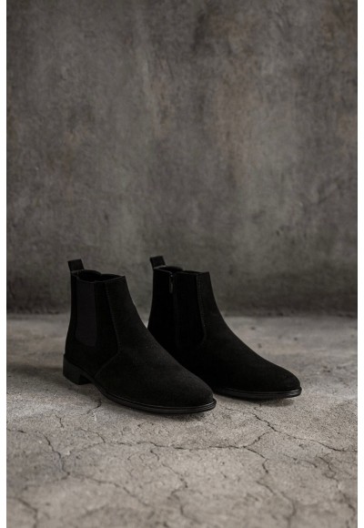  2025 KLASİK İTALYAN SİYAH  SÜET FERMUARLI BOT - SİYAH SÜET  BOT