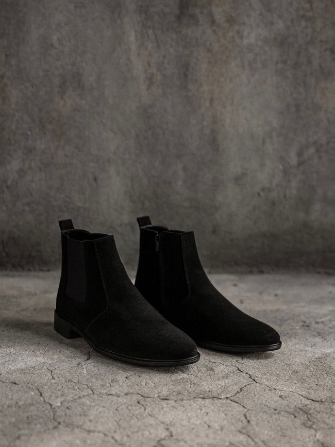  2025 KLASİK İTALYAN SİYAH  SÜET FERMUARLI BOT - SİYAH SÜET  BOT