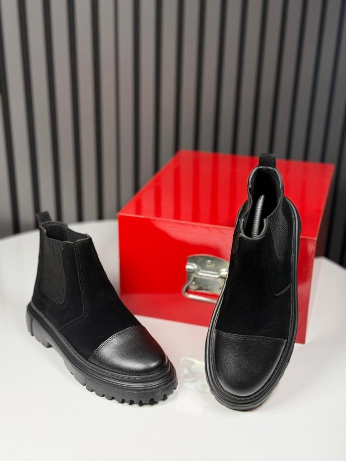 2025 PRD CHELSEA İTALYAN  SİYAH SÜET  BOT - SİYAH SÜET DERİ BOT