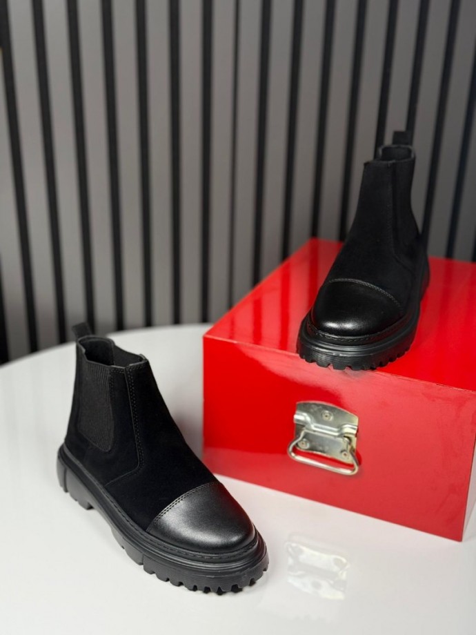 2025 PRD CHELSEA İTALYAN  SİYAH SÜET  BOT - SİYAH SÜET DERİ BOT