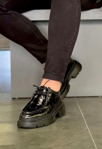 2025 YENİ SEZON CASUAL SİYAH KROKAN DERİ - SİYAH KROKAN DERİ 