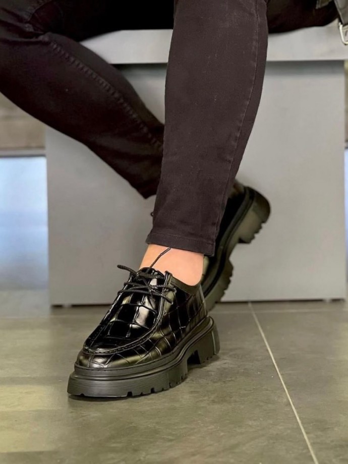 2025 YENİ SEZON CASUAL SİYAH KROKAN DERİ - SİYAH KROKAN DERİ 