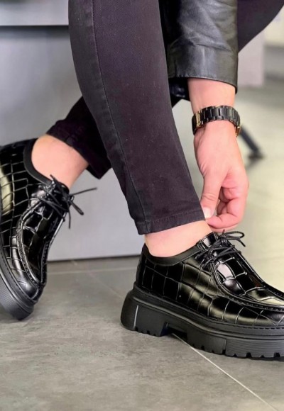 2025 YENİ SEZON CASUAL SİYAH KROKAN DERİ - SİYAH KROKAN DERİ 