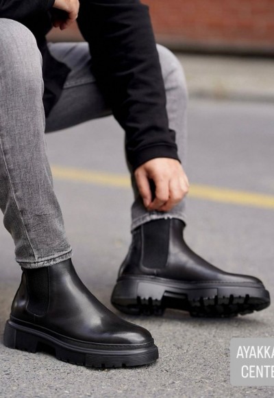 2025 YENİ SEZON EVA CHELSEA SİYAH MAT BOT  - SİYAH MAT  DERİ   