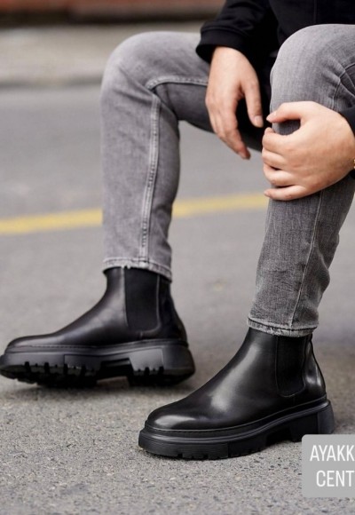 2025 YENİ SEZON EVA CHELSEA SİYAH MAT BOT  - SİYAH MAT  DERİ   