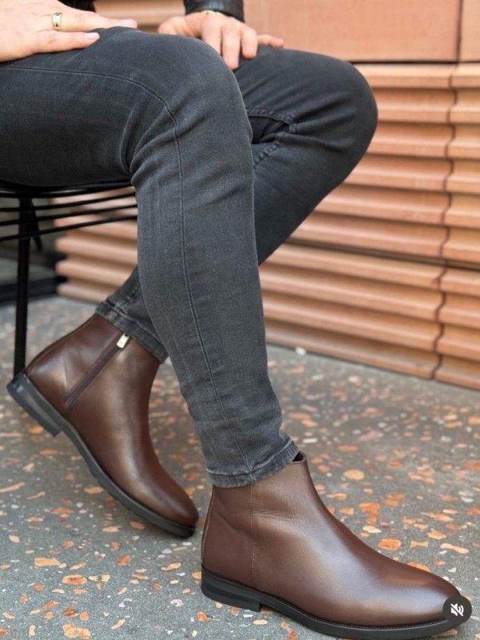 2025 YENİ SEZON KLASİK CHELSEA ZR KAHVE MAT DERİ  - KAHVE MAT DERİ  